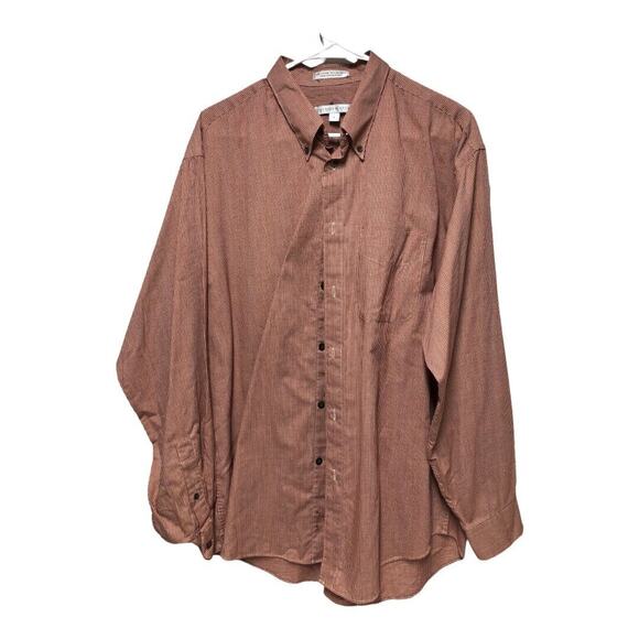 Geoffrey Beene Mens Dress Shirt Large Brown Checkered Button Down Long Sleeve - Picture 1 of 12